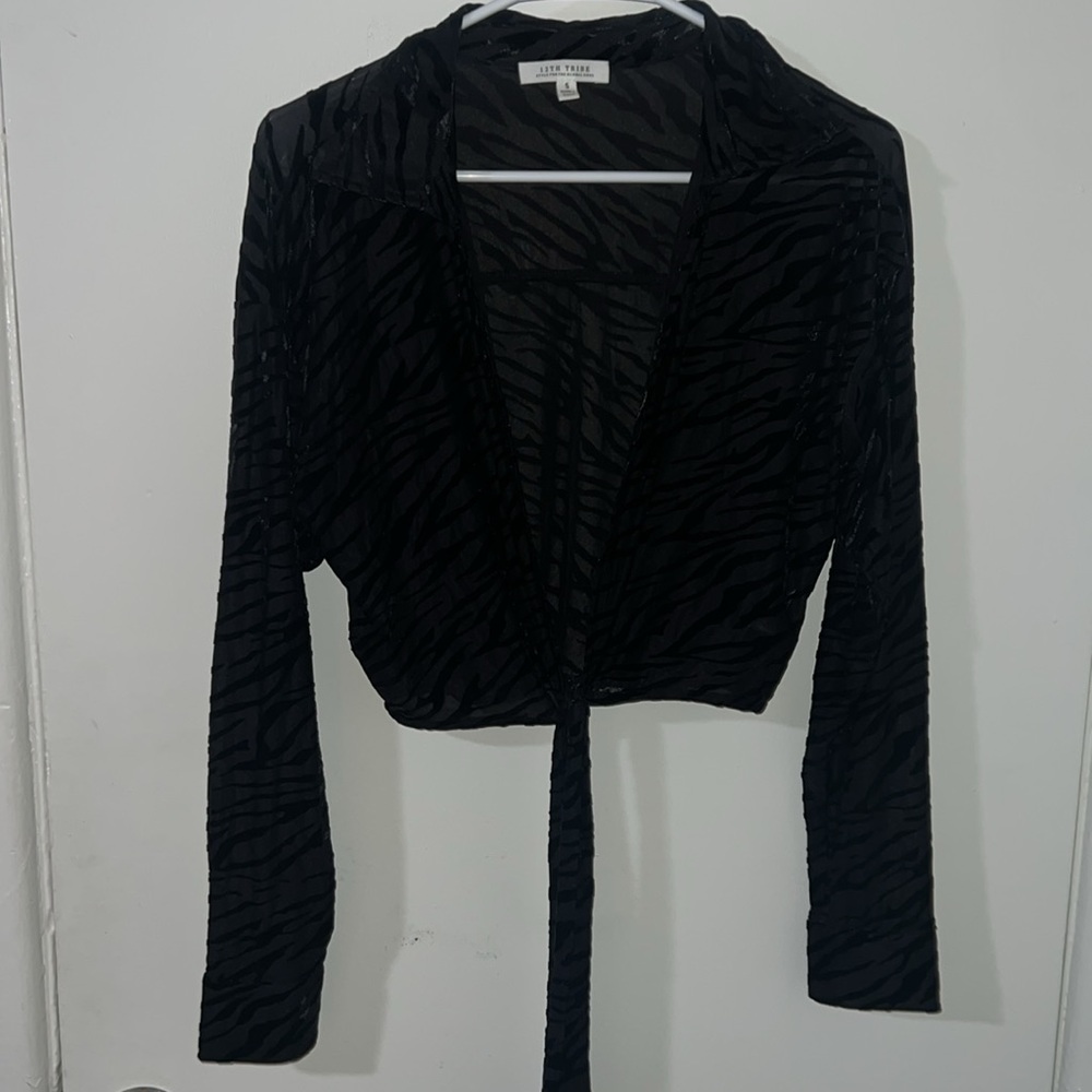 Black Tie-Front Top